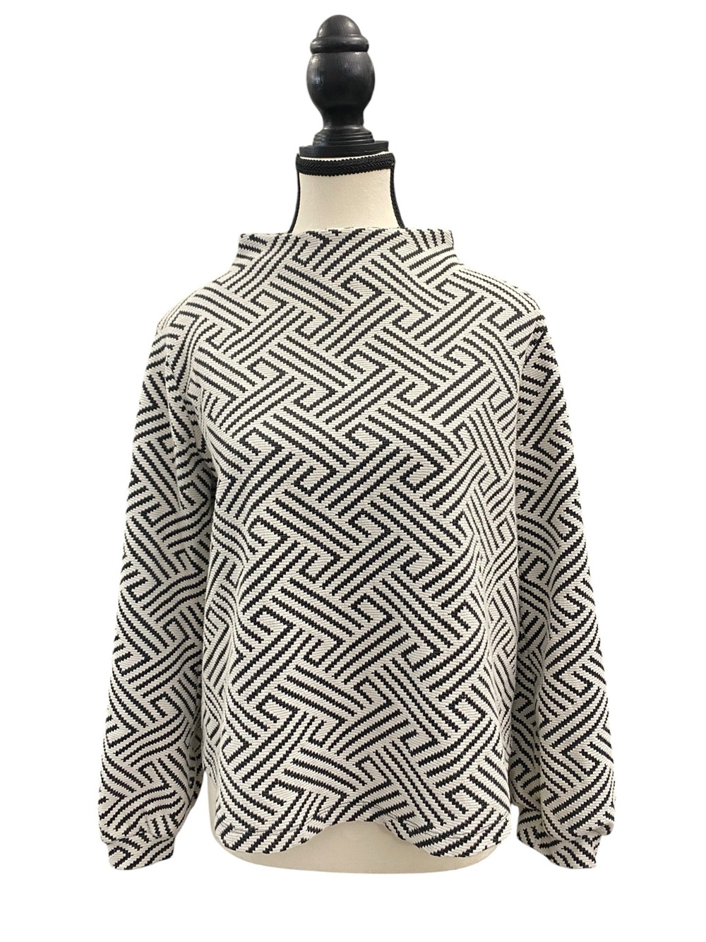 Anthropologie W5 Black & White Geometric Pattern Long Sleeve Top Cotton Blend S